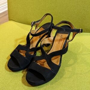 Audley Tiger heeled sandals with platform adjustable ankle black nobuk l…